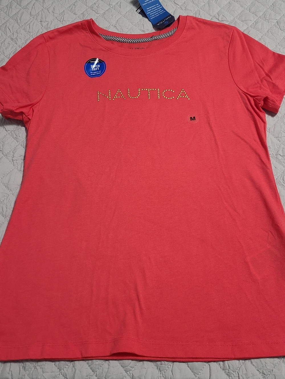 NWT Nautica Women's Studded Logo Round-Neck Comfy Soft Red T-shirt Sz M
